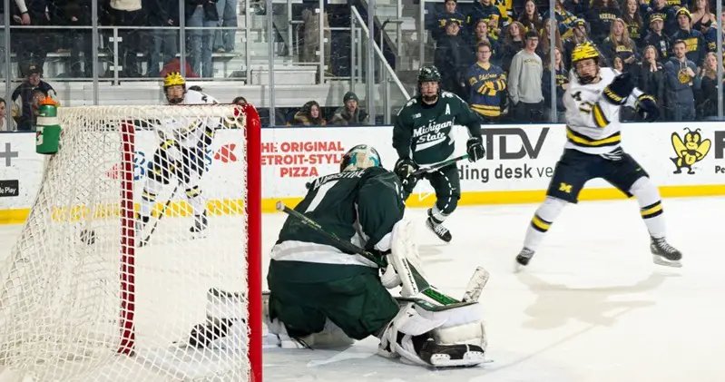 FRIDAY COLLEGE HOCKEY ROUNDUP: No. 10 Michigan nips No. 1 Michigan State in OT; Muldowney scores all four as No. 17 UConn downs No. 5 Maine; No. 2 Boston College blanks No. 6 Providence; No. 3 Minnesota defeats Notre Dame; No. 4 Western Michigan clips No. 14 North Dakota in OT - College Hockey