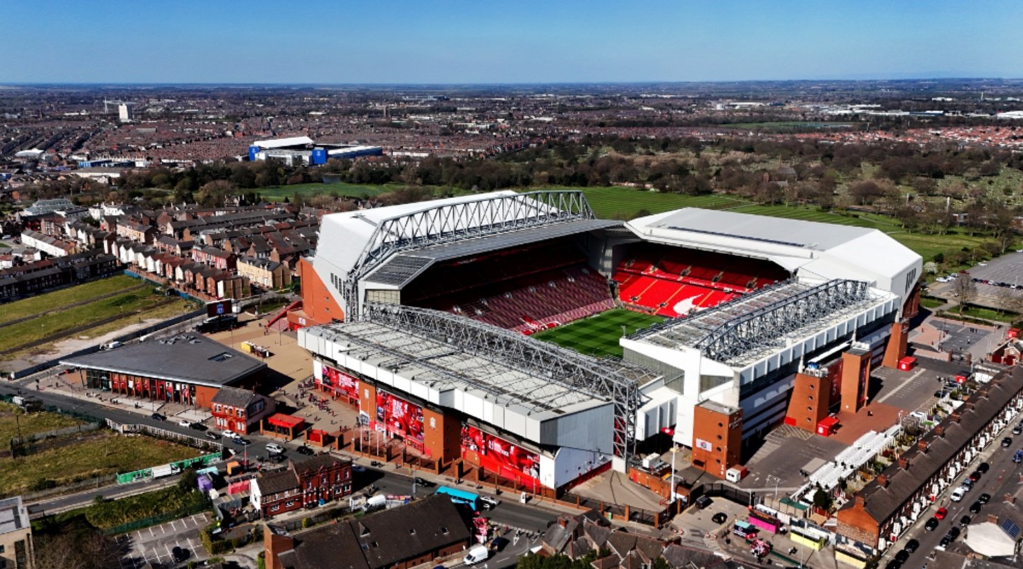 An aerial view of Anfield, home of Liverpool FC